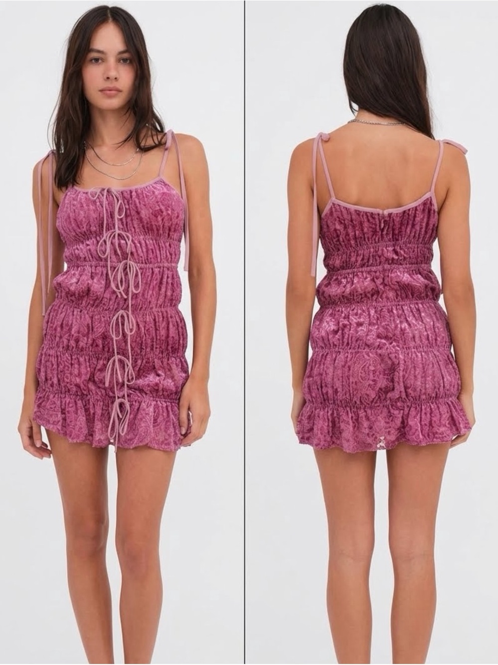 NWT For Love & Lemons Felicity Mini Dress Medium Pink Purple Velvet Paisley